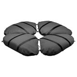Four grey IGGÖN sandbags with black straps, arranged in a circle, for stabilising a parasol base.