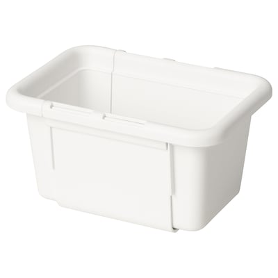 A white KACKLA storage bin, rectangular, made of durable polypropylene plastic. It has an extendable design for flexible storage.