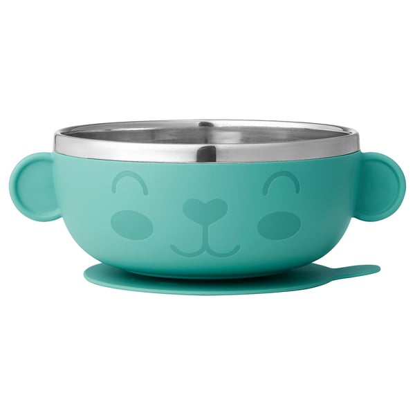 KANONKUL green baby bowl, stainless steel, silicone, bear design.