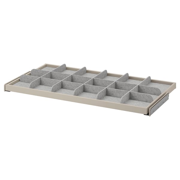 KOMPLEMENT pull-out drawer organiser, beige & grey, multiple compartments, soft-close.