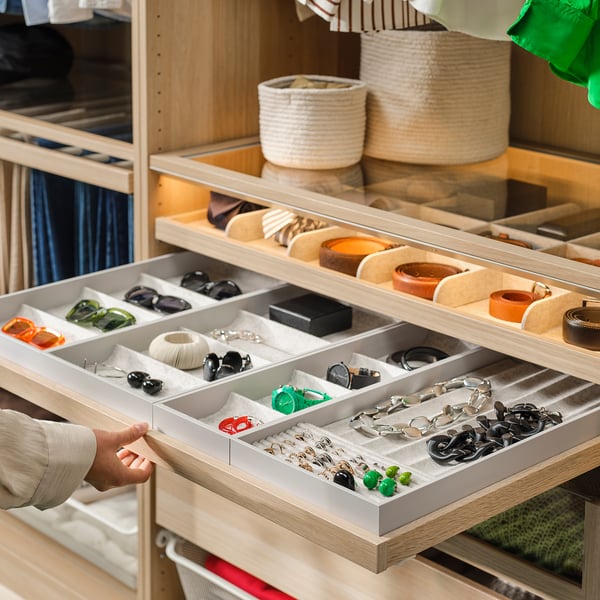 KOMPLEMENT Pull-out tray with insert, white stained oak effect, 100x58 cm