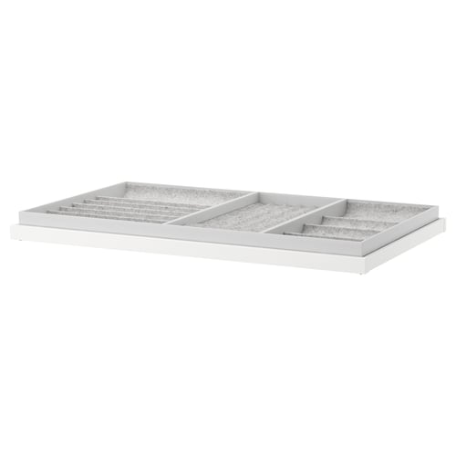 A white KOMPLEMENT organiser tray with felt lining for storing accessories.