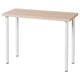 LINNMON desk: light wood top, white legs, adjustable height.