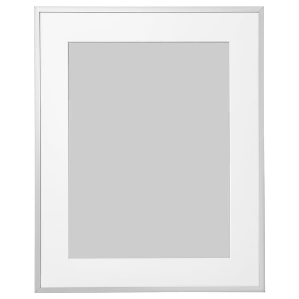 Silver LOMVIKEN picture frame with sleek metal edge and plastic front protection.