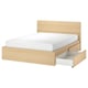 MALM light wooden bed with storage drawers, clean design, light oak.