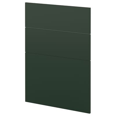 A dark green, rectangular kitchen cabinet door with a sleek, flat design and smooth finish.