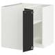 A white and black METOD kitchen cabinet with a single shelf and adjustable hinges.