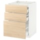 A white METOD kitchen cabinet with light ash wood drawers, featuring three large drawers.