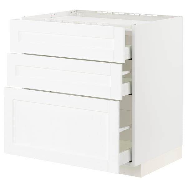 METOD white kitchen unit with multiple drawers, clean minimalist design.