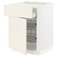 Off-white METOD kitchen cabinet with wire shelves, bevelled edges, and modern design.