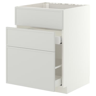 METOD / MAXIMERA Base cab f sink+3 fronts/2 drawers, white/Aspudden light grey, 60x60x80 cm