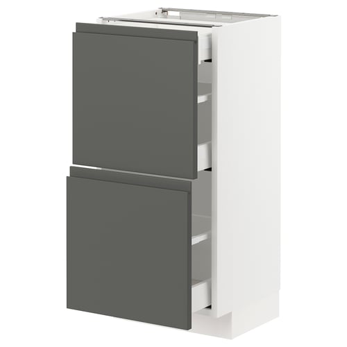 Modern METOD kitchen unit in white and dark grey. Two drawers, sleek design, white cabinet, grey drawer fronts.