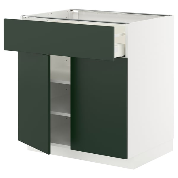 METOD kitchen unit in green and white, modern design, medium size with drawers.