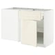 Ikea METOD kitchen unit, off-white, wooden, boxy design with drawer open.