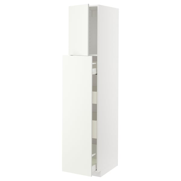 METOD kitchen cabinet: modern white 2-part design with snap hinges.
