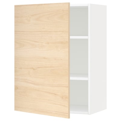 Ikea METOD wall cabinet with light ash door, modern design, three shelves, white framed.