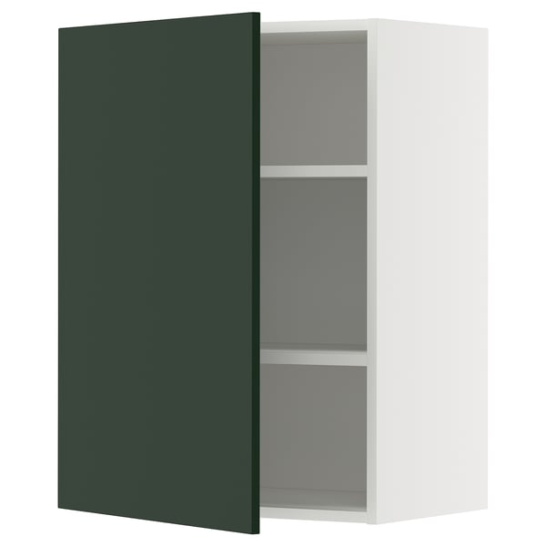 METOD wall cabinet, white & dark green, square, adjustable shelf.
