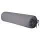 Grey cylindrical bolster pillow with a smooth, rolled design and a tied end, made from a blend of cotton and lyocell.