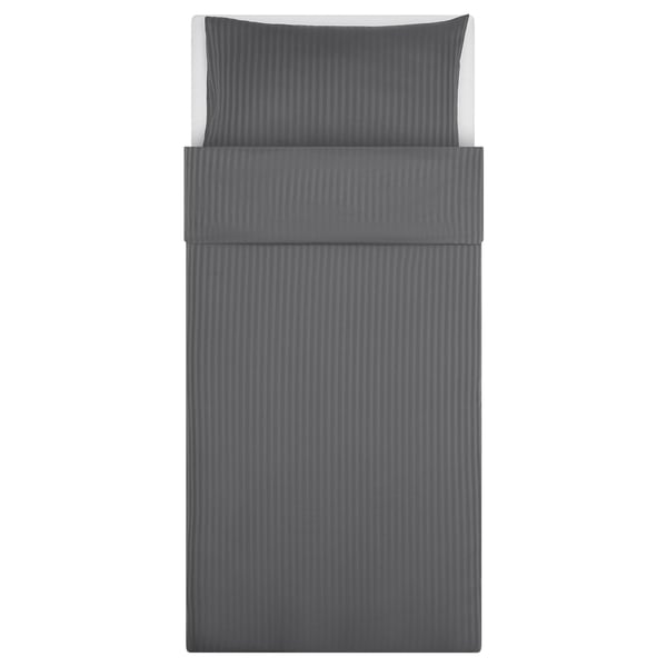 NATTJASMIN grey bed sheet set, striped, rectangular, soft cotton-lyocell.