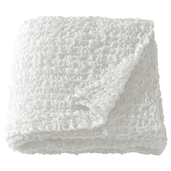 OFELIA: soft white throw, 100% recycled polyester, textured, square, for warmth and decoration.