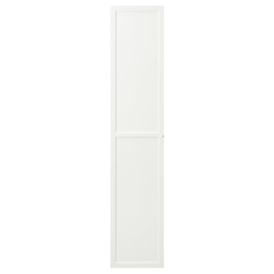A white OXBERG cabinet door. It is rectangular with a panel design and made from fibreboard and paper foil.
