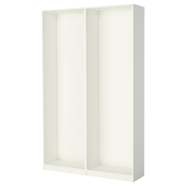 White ikea PAX wardrobe: minimalist, rectangular, hollow frame for organizing clothes.
