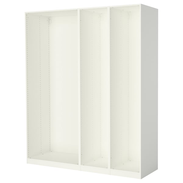White PAX wardrobe frame. Minimalist design, modular storage.