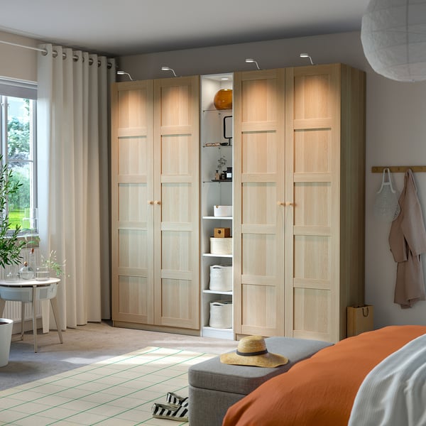 PAX / BERGSBO Wardrobe combination, white stained oak effect white stained oak effect/white, 235x60x236 cm