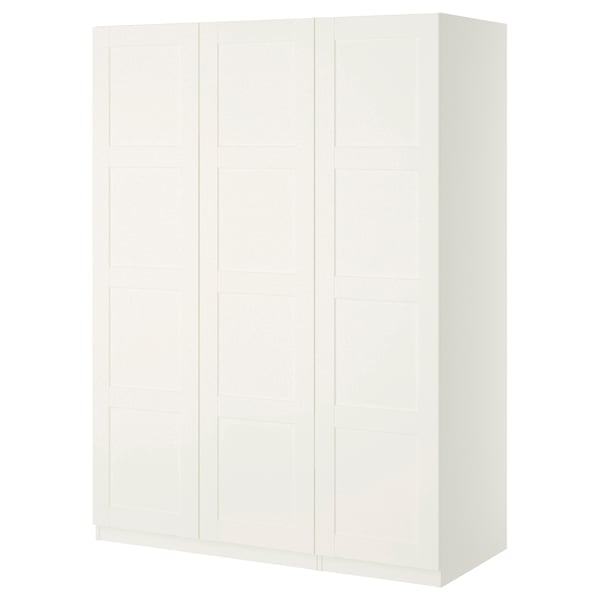 White PAX wardrobe, minimalist design. Rectangular shape, flat surface, slate white.