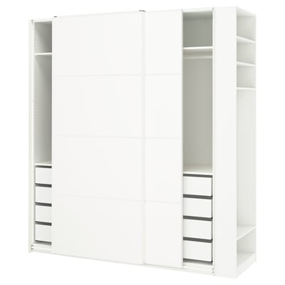 PAX / MEHAMN Wardrobe with sliding doors, white white/double sided white, 220x66x236 cm