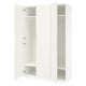 White PAX wardrobe, tall, open doors reveal shelves and hanging rod, minimalist design.