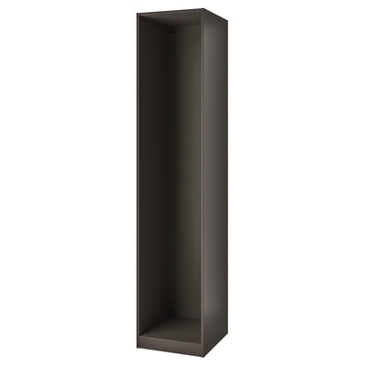 Black PAX wardrobe frame, minimalist design, adjustable feet, particleboard and laminate.