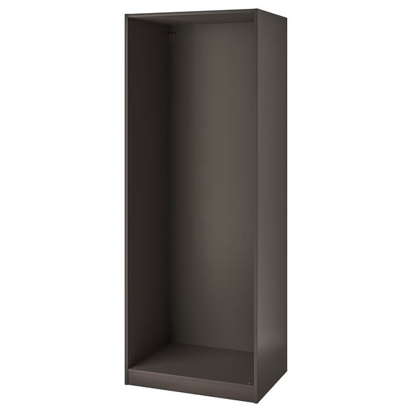 Ikea PAX tall wardrobe unit, dark grey, rectangular, minimalist style.