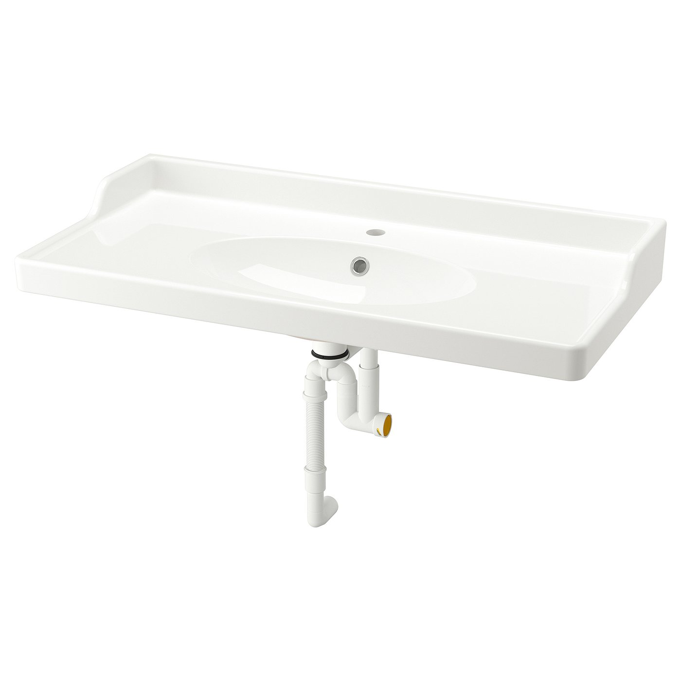 IKEA RUTSJÖN white ceramic washbasin, rectangular, single tap hole, wall-mounted.