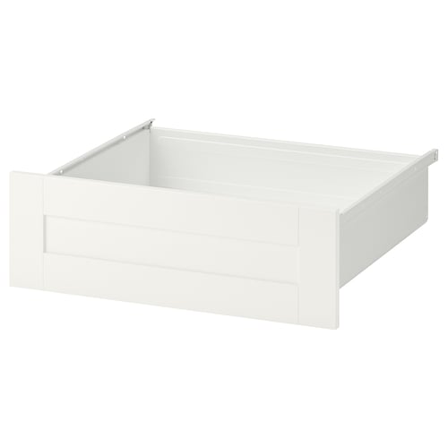 A white SANNIDAL drawer, simple and clean, made of steel and particleboard, with a rectangular shape and traditional design.