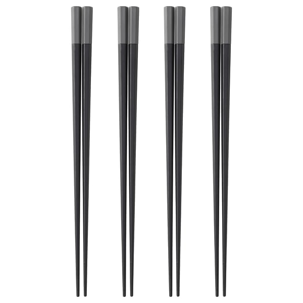 Set of 4 pairs of grey SIMPKNOT chopsticks. Hexagonal shape, anti-slip design, made of reinforced polyester.