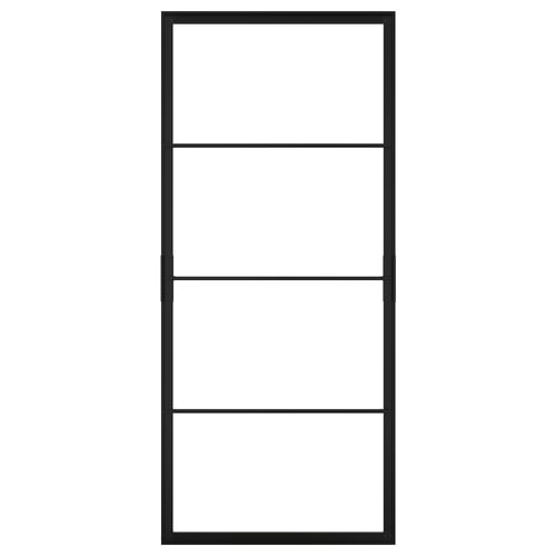 A black SKYTTA sliding door frame made of anodized aluminium, suitable for customising storage solutions or dividing rooms.