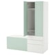 A SMÅSTAD wardrobe in white and mint green, with drawers and a bench.