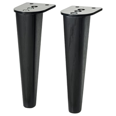 SMEDSTORP: pair of black wooden legs; tapering, angled top; metal fixing plate for furniture.