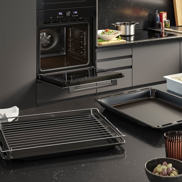 SPJUTBO True fan oven, added steam function Grill function/black IKEA 500