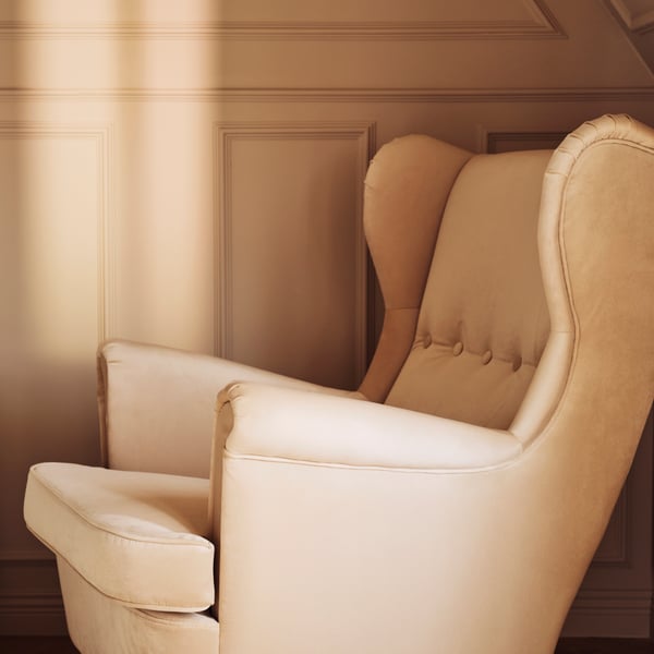 STRANDMON Wing chair with footstool, Tommaboda deep beige