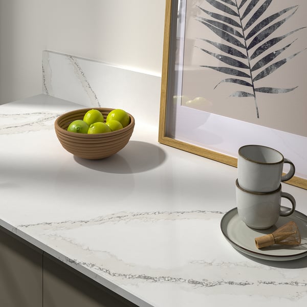 TÄRNHULT Custom made wall panel, off-white grey/brown/marble effect glass composite, 1 m²x2.0 cm