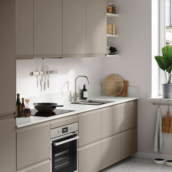 TÄRNHULT Custom made wall panel, off-white grey/brown/marble effect glass composite, 1 m²x2.0 cm