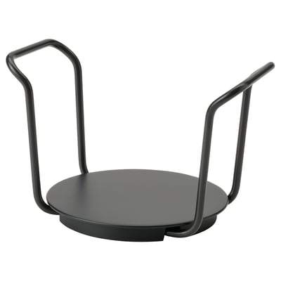 A black UPPDATERA plate holder with handles. The round base with adjustable dividers keeps plates secure.