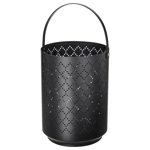 Black metal lantern with star pattern and handle. Ideal for cosy, warm lighting.