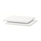 Image shows two white UTRUSTA shelves, rectangular, made of melamine with a smooth finish.