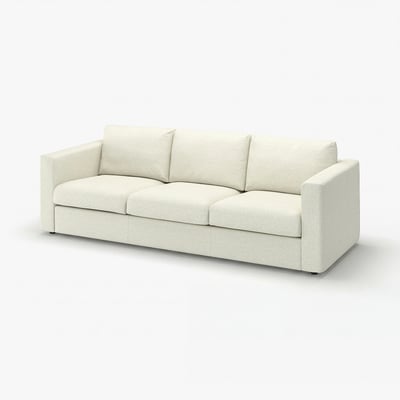 A VIMLE white sofa with a sleek, modern design. It three cushions and is covered in gunnared fabric.