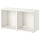 Bela odlagalna enota BESTÅ, sodoben minimalističen dizajn z odprtimi predali, nastavljivimi nogami.
