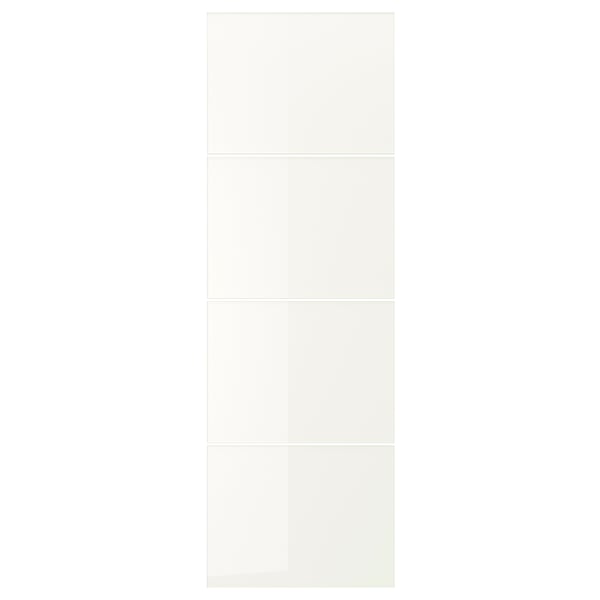 Garderobna omara FÄRVIK z belimi steklenimi ploščami. Te elegantne, odsevne površine izboljšajo prostor in svetlobo. Sodobna zasnova uporablja stekleni emajl.