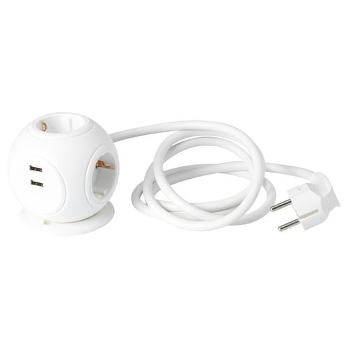 Belo napajalno zvezdišče HAGSTA z več vtičnicami in vrati USB.